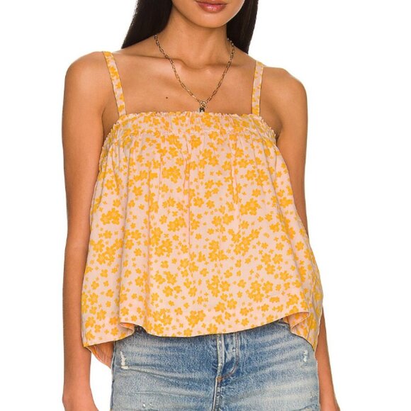 Sundry Tops - NWT Revolve Sundry Yellow Smocked Camisole Sleeveless Tank Top Floral Small